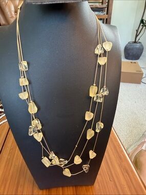 Coldwater Creek Gold Multi-Strand Necklace with Yellow and Clear Resin Beads